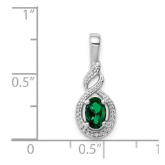 Sterling Silver Rhodium-plated Created Emerald & Diam. Pendant - 5