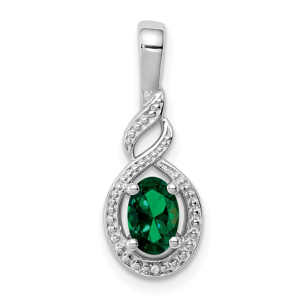 Sterling Silver Rhodium-plated Created Emerald & Diam. Pendant - 5