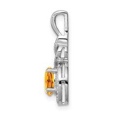 Sterling Silver Rhodium-plated Citrine & Diam. Pendant - 2