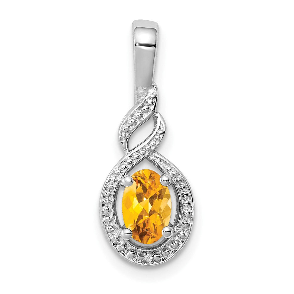 Sterling Silver Rhodium-plated Citrine & Diam. Pendant - 2