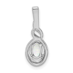 Sterling Silver Rhodium-plated Created Opal & Diam. Pendant