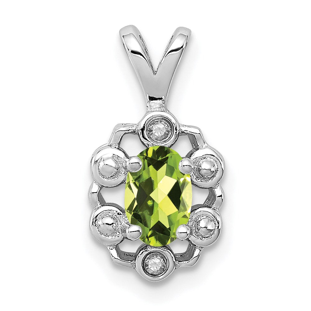 Sterling Silver Rhodium-plated Peridot & Diam. Pendant - 4
