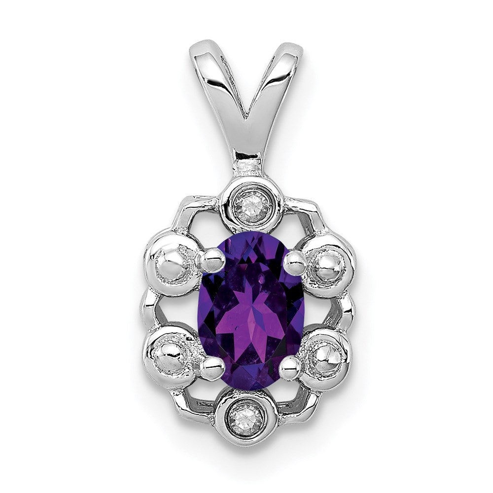 Sterling Silver Rhodium-plated Amethyst & Diam. Pendant - 5