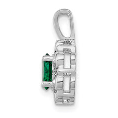 Sterling Silver Rhodium-plated Created Emerald & Diam. Pendant - 3