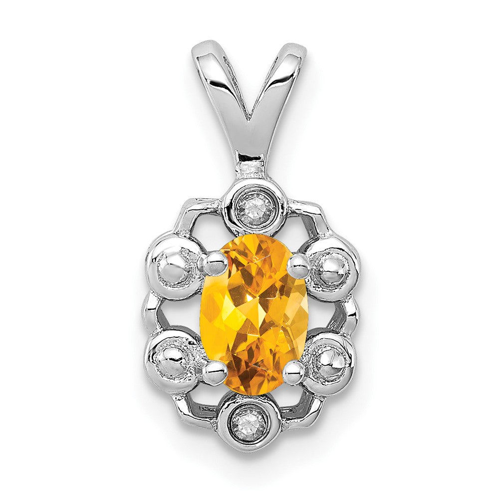 Sterling Silver Rhodium-plated Citrine & Diam. Pendant - 3