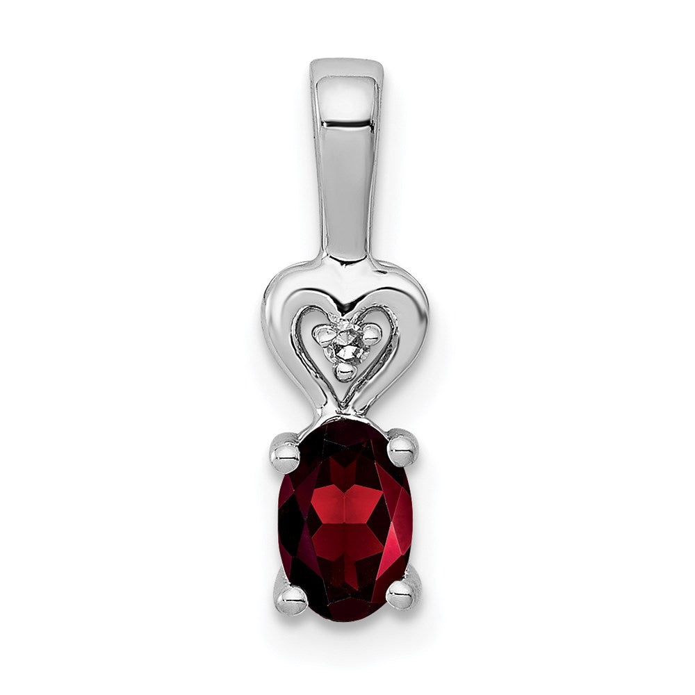 Sterling Silver Rhodium-plated Garnet & Diam. Pendant - 4