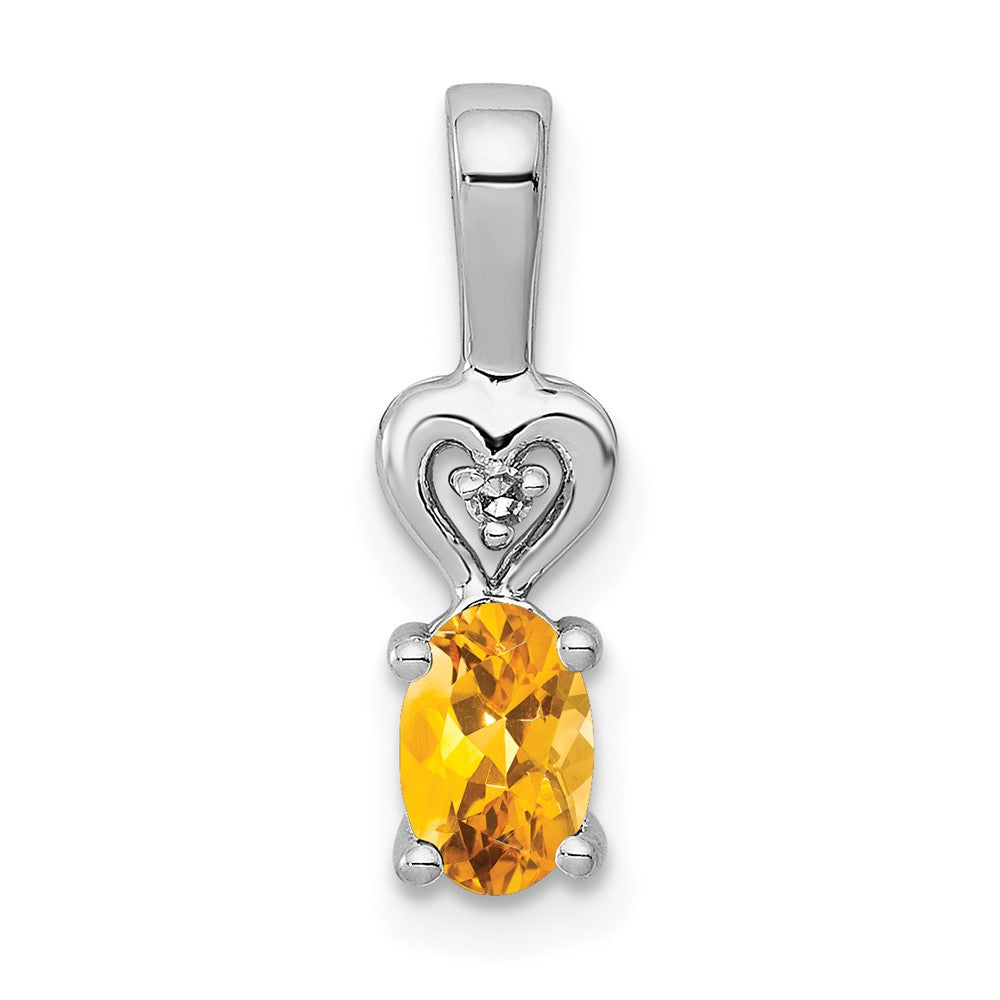 Sterling Silver Rhodium-plated Citrine & Diam. Pendant - 4