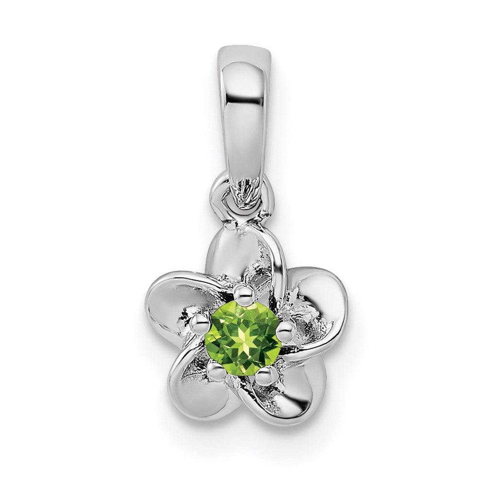 Sterling Silver Rhodium-plated Floral Peridot Pendant - 2