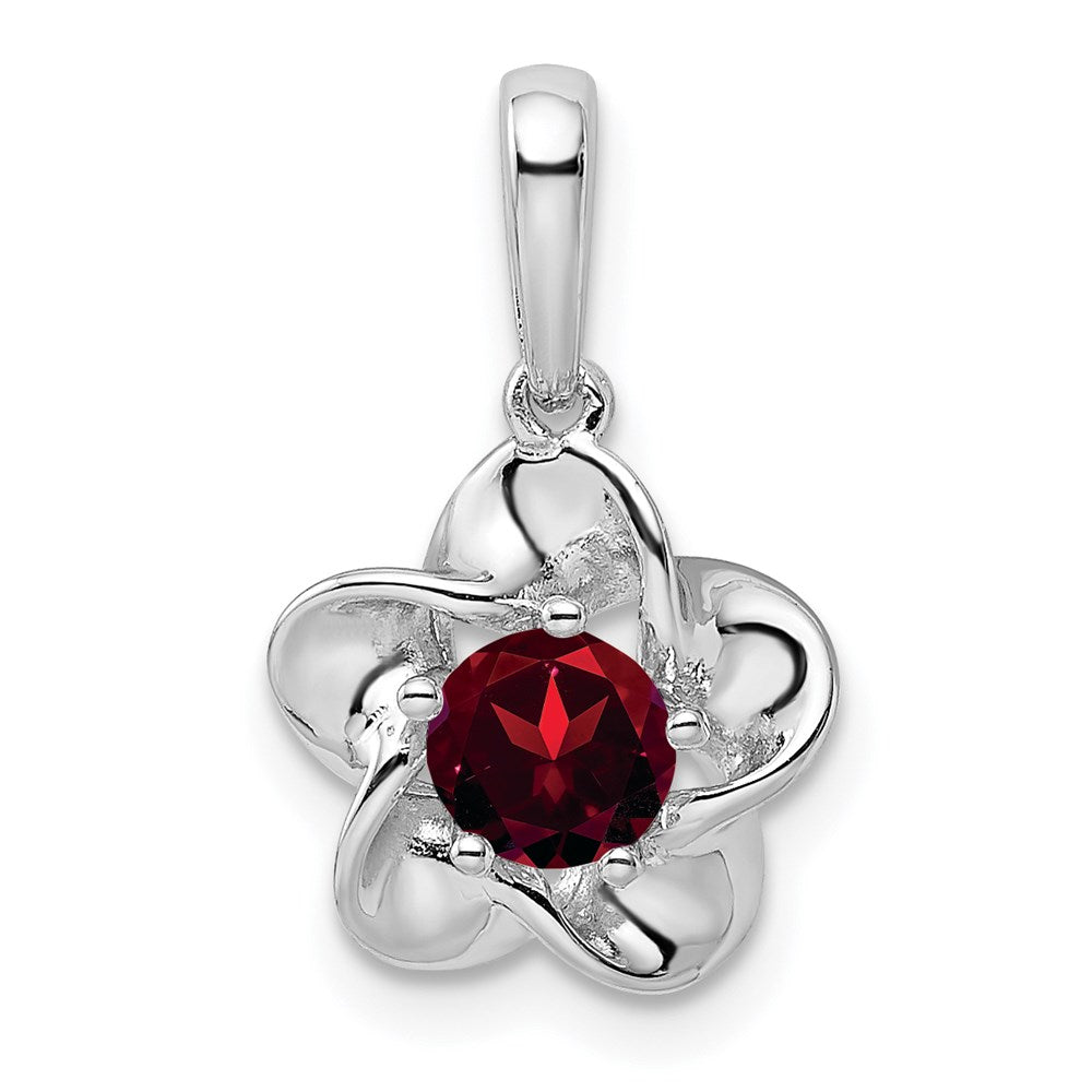 Sterling Silver Rhodium-plated Floral Garnet Pendant - 2