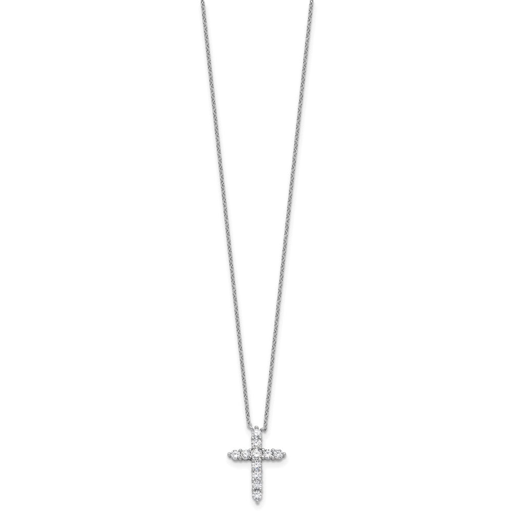 SS RH-plated CZ April Birthstone Cross 16in w/2in ext Necklace