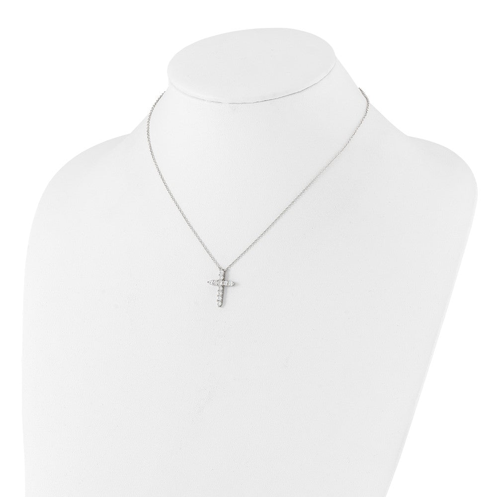 SS RH-plated CZ April Birthstone Cross 16in w/2in ext Necklace