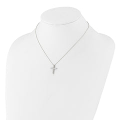 SS RH-plated CZ April Birthstone Cross 16in w/2in ext Necklace