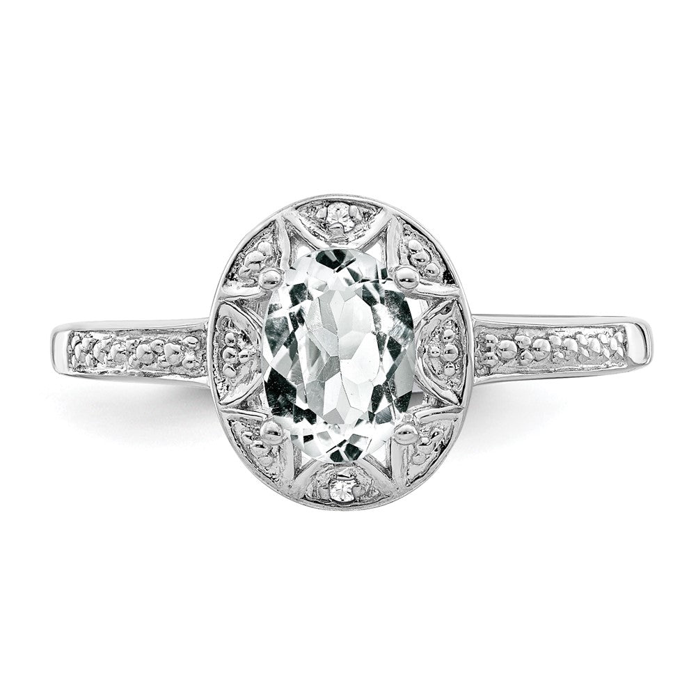 Sterling Silver Rhodium-plated Diam. & White Topaz Ring - 17