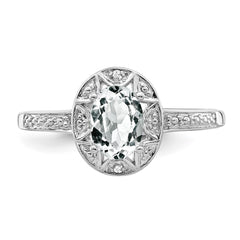 Sterling Silver Rhodium-plated Diam. & White Topaz Ring - 18