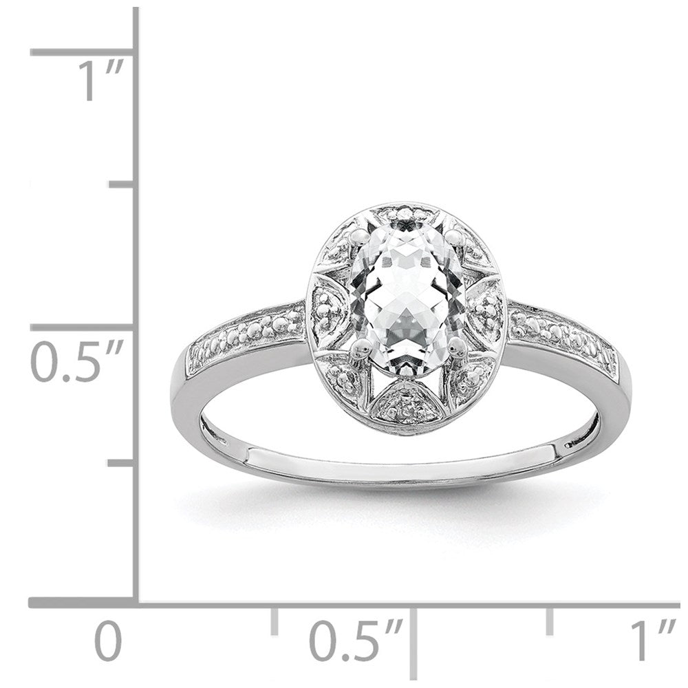 Sterling Silver Rhodium-plated Diam. & White Topaz Ring - 18