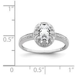 Sterling Silver Rhodium-plated Diam. & White Topaz Ring - 11