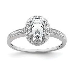 Sterling Silver Rhodium-plated Diam. & White Topaz Ring - 12
