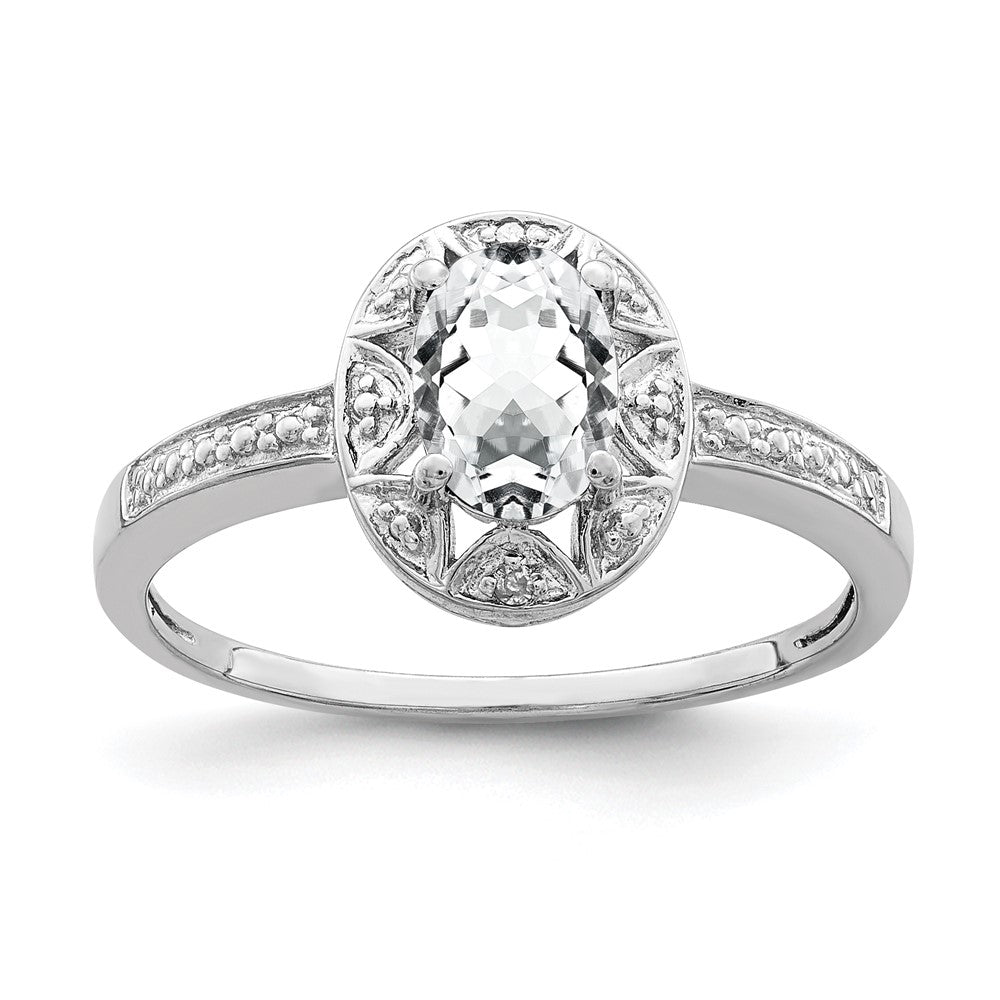 Sterling Silver Rhodium-plated Diam. & White Topaz Ring - 17