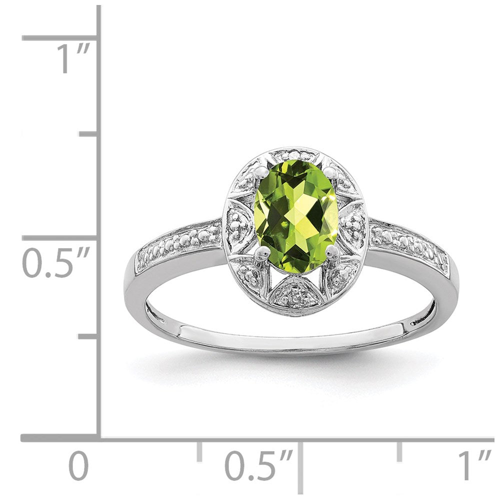 Sterling Silver Rhodium-plated Diam. & Peridot Ring - 18