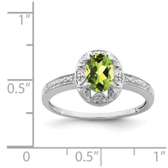 Sterling Silver Rhodium-plated Diam. & Peridot Ring - 18
