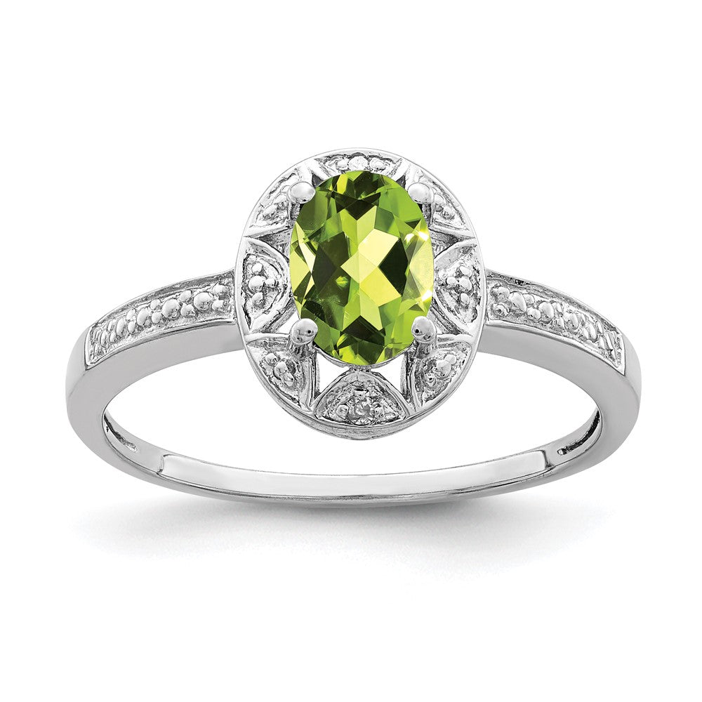 Sterling Silver Rhodium-plated Diam. & Peridot Ring - 12