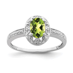 Sterling Silver Rhodium-plated Diam. & Peridot Ring - 5