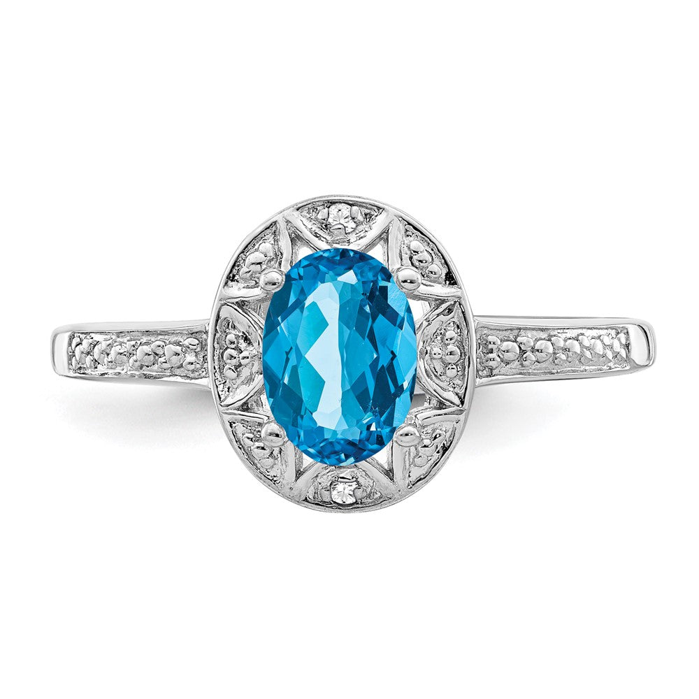 Sterling Silver Rhodium-plated Diam. & Blue Topaz Ring - 18
