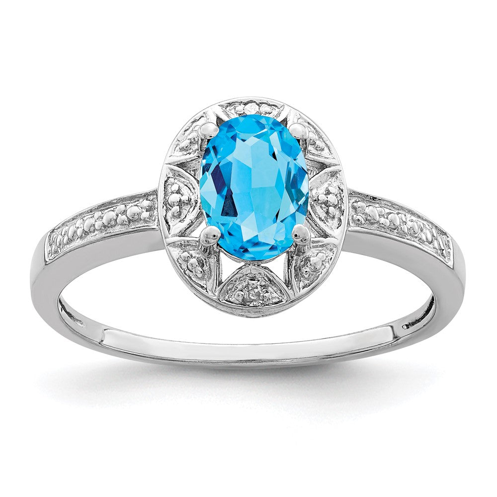 Sterling Silver Rhodium-plated Diam. & Blue Topaz Ring - 18