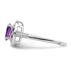 Sterling Silver Rhodium-plated Diam. & Amethyst Ring - 18