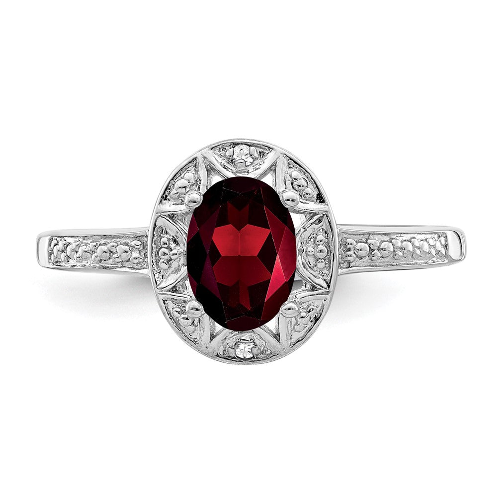 Sterling Silver Rhodium-plated Diam. & Garnet Ring - 18