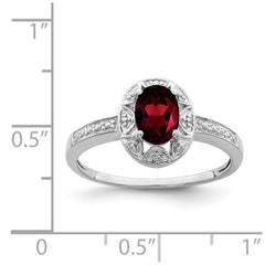 Sterling Silver Rhodium-plated Diam. & Garnet Ring - 18