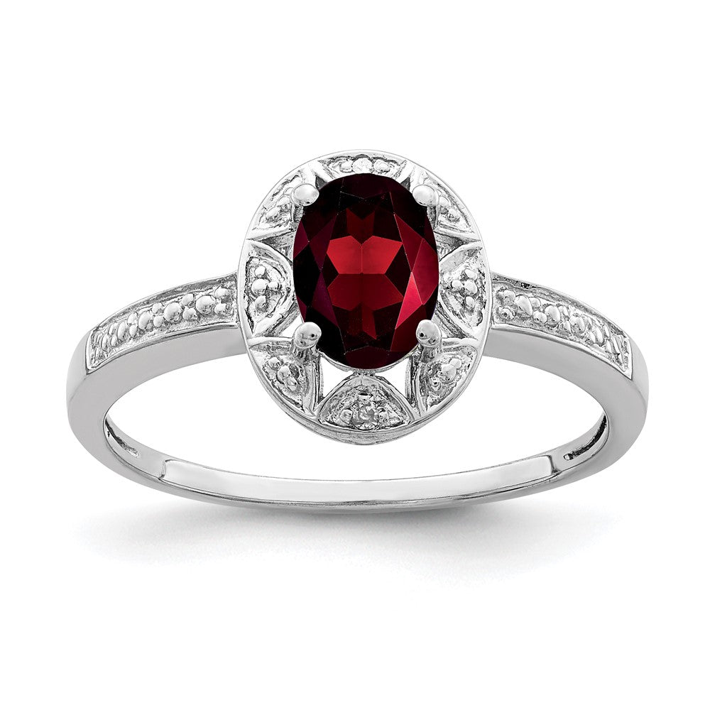 Sterling Silver Rhodium-plated Diam. & Garnet Ring - 6