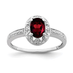 Sterling Silver Rhodium-plated Diam. & Garnet Ring - 18