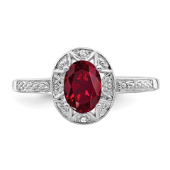 Sterling Silver Rhodium-plated Diam. & Created Ruby Ring - 18