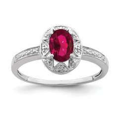Sterling Silver Rhodium-plated Diam. & Created Ruby Ring - 17