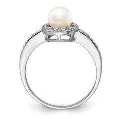 Sterling Silver Rhodium-plated Diam. & FW Cultured Pearl Ring - 18