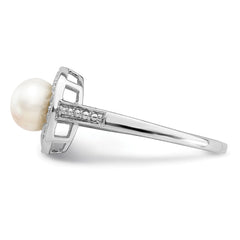 Sterling Silver Rhodium-plated Diam. & FW Cultured Pearl Ring - 18