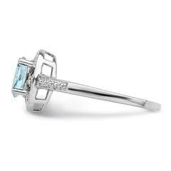 Sterling Silver Rhodium-plated Diam. & Aquamarine Ring - 16