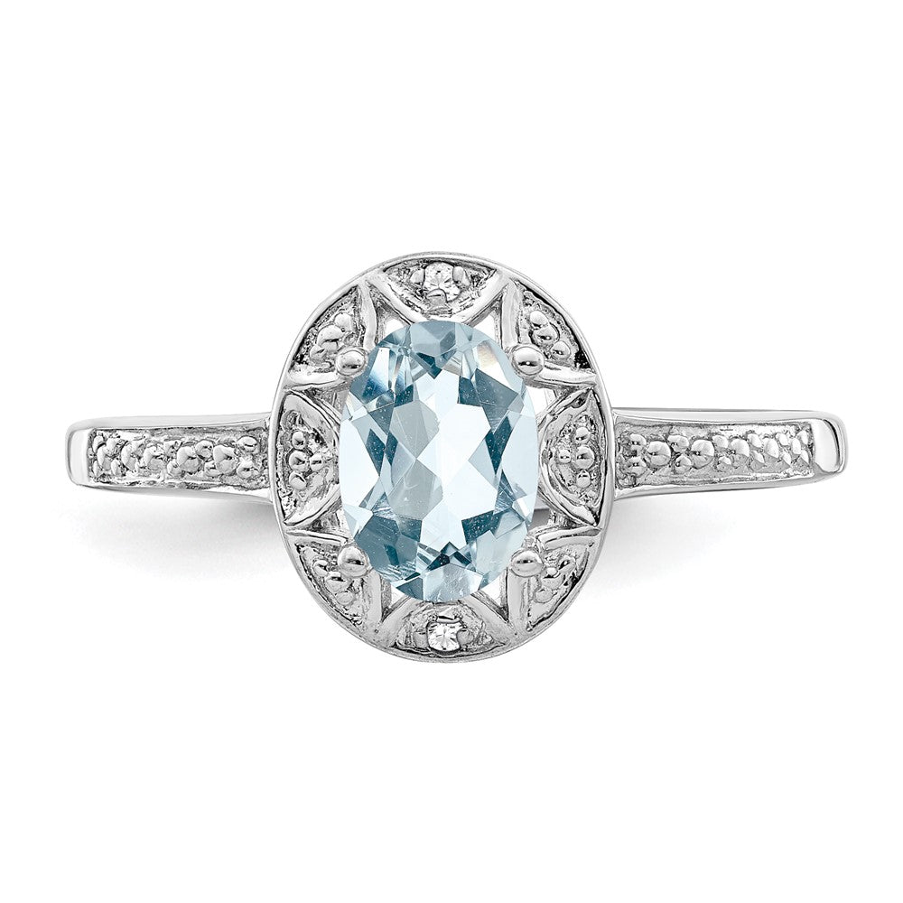 Sterling Silver Rhodium-plated Diam. & Aquamarine Ring - 18
