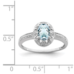 Sterling Silver Rhodium-plated Diam. & Aquamarine Ring - 16