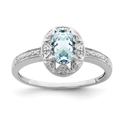 Sterling Silver Rhodium-plated Diam. & Aquamarine Ring - 18