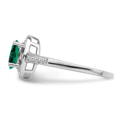 Sterling Silver Rhodium-plated Diam. & Created Emerald Ring - 18