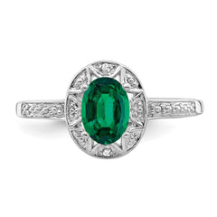Sterling Silver Rhodium-plated Diam. & Created Emerald Ring - 18