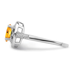 Sterling Silver Rhodium-plated Diam. & Citrine Ring - 2