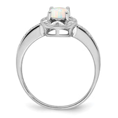 Sterling Silver Rhodium-plated Diam. & Created Opal Ring - 3