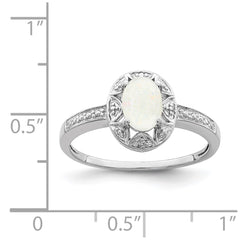 Sterling Silver Rhodium-plated Diam. & Created Opal Ring - 3