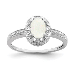 Sterling Silver Rhodium-plated Diam. & Created Opal Ring - 3