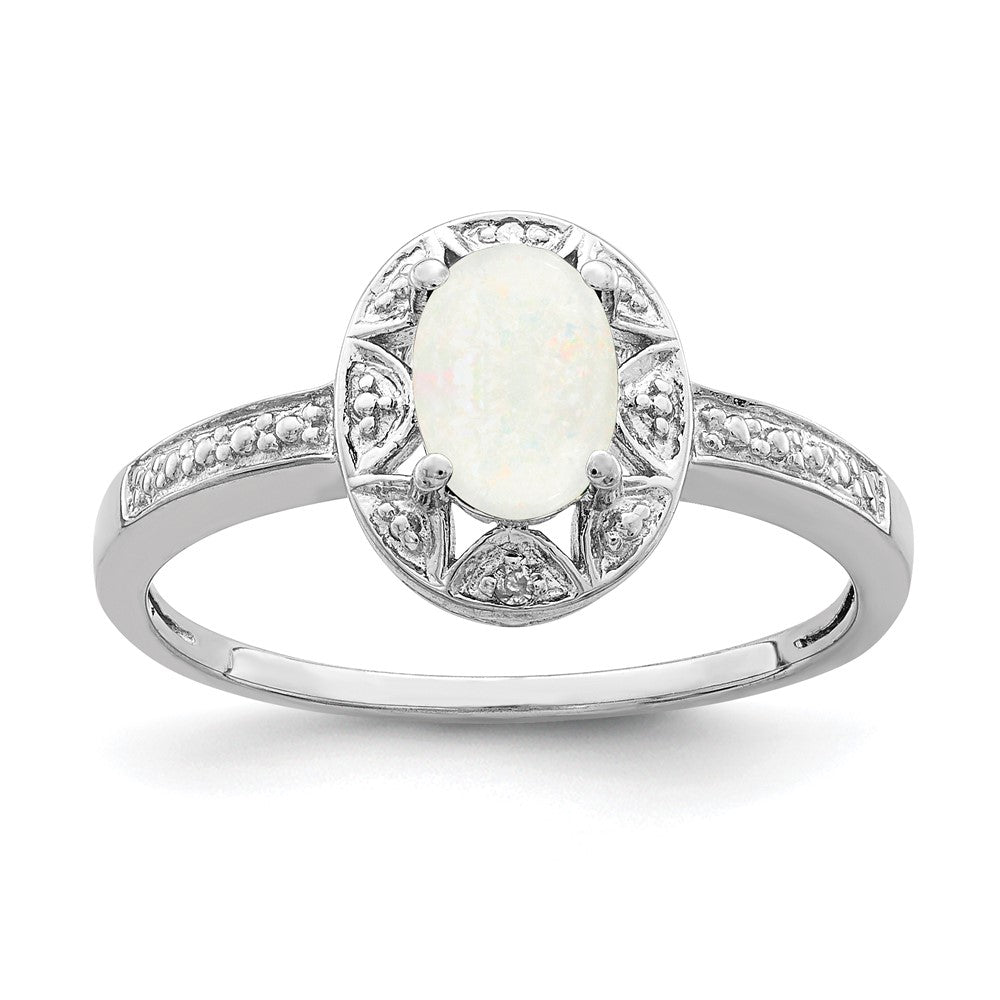 Sterling Silver Rhodium-plated Diam. & Created Opal Ring - 2