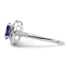 Sterling Silver Rhodium-plated Diam. & Created Sapphire Ring - 6