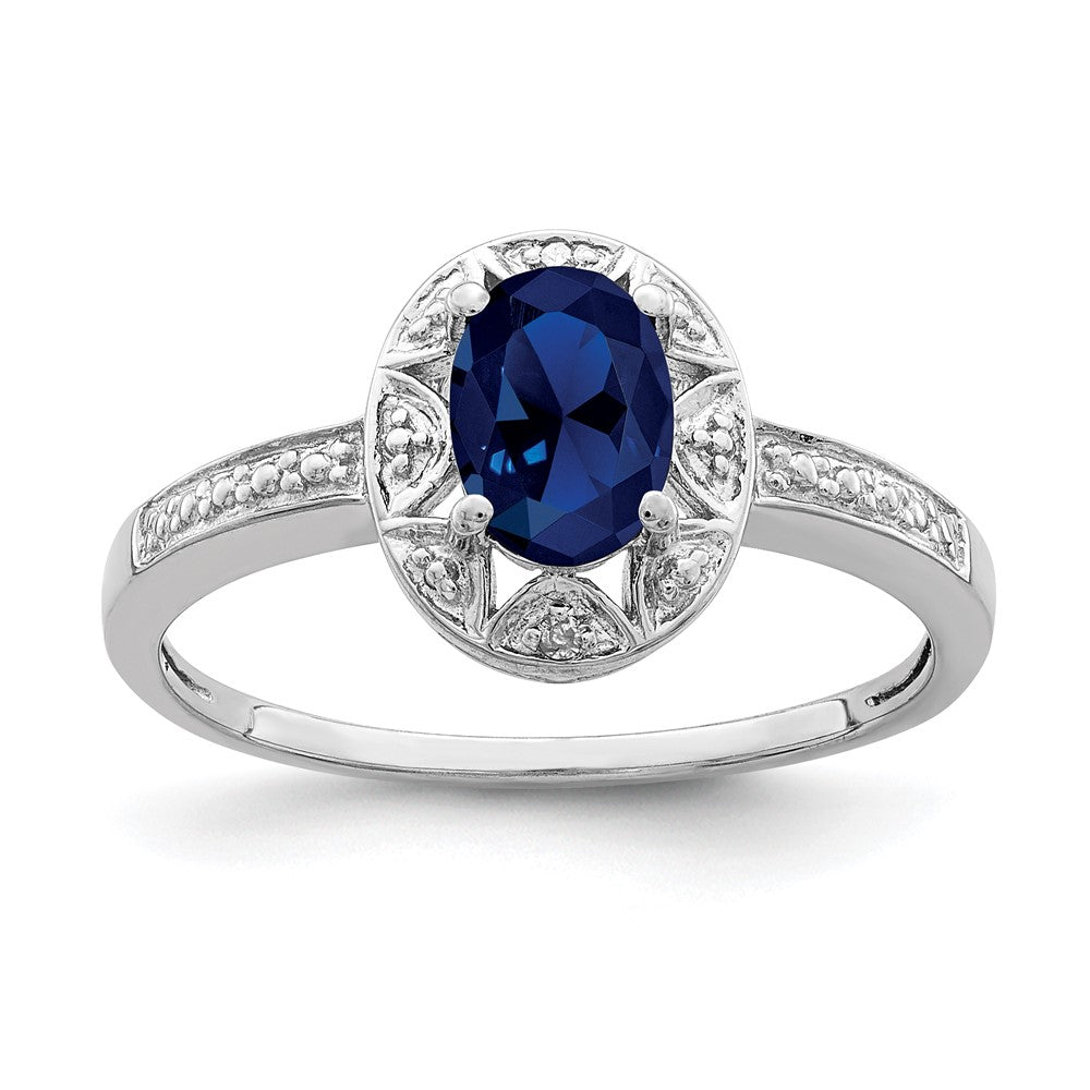Sterling Silver Rhodium-plated Diam. & Created Sapphire Ring - 8